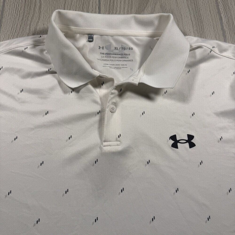 Under Armour Performance Polo Edison Comm College Men’s XL White AOP Stretch EUC